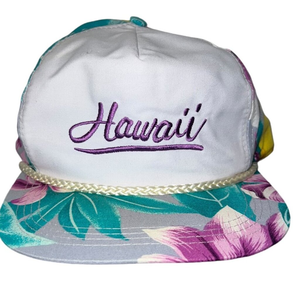 Vintage 1990s Floral Brim Sportcap Embroidered Hawaii Rope Snapback Hat